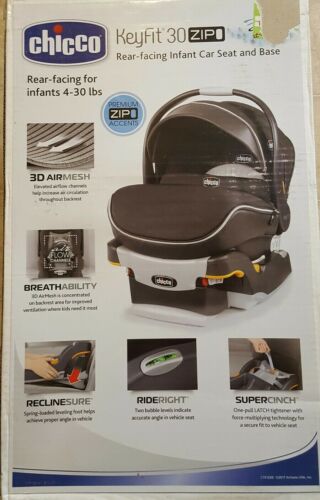 Chicco KeyFit 30 Zip Air Rear Facing Infant Car Seat and Base, Atmos, Black New