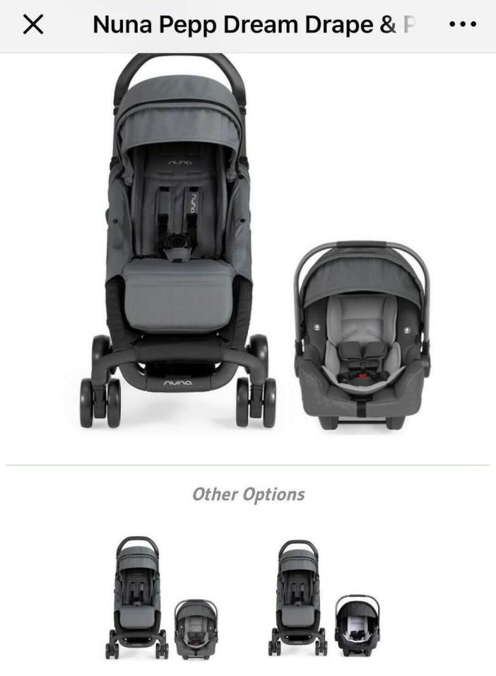 Nuna Pipa Jett Collection Car Seat With Base Infant Insert and a Baby Carriage