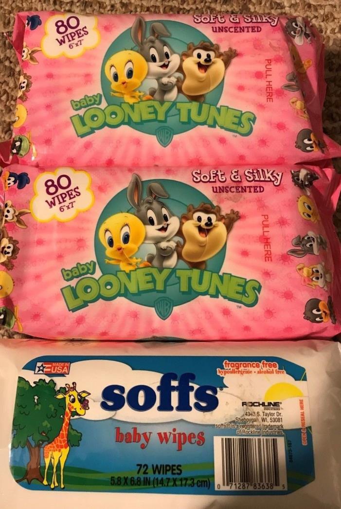3 packs Looney Tunes Soffs Baby Wipes Unscented 232 total