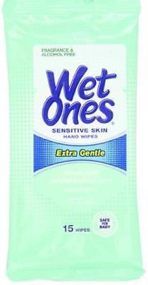 Wet Ones Sensitive Skin Hand and Face Wipes Travel Pack, 15-Count (Pack of 12)