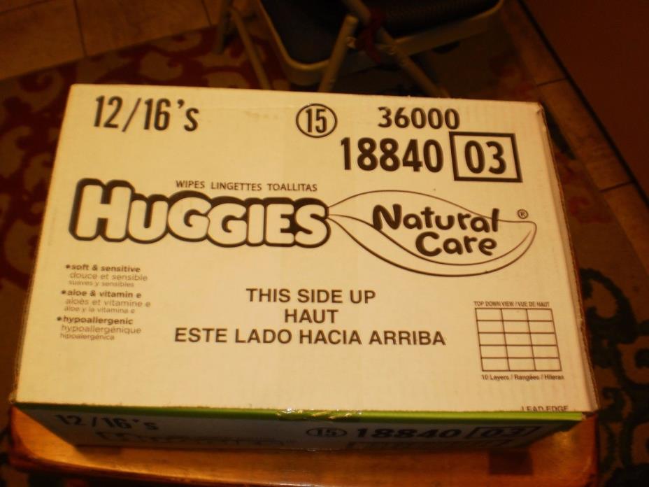 HUGGIES NATURAL CARE BABY WIPES BOX OF 12 HARD CASE X16 WIPES FACTORY SEALED BOX