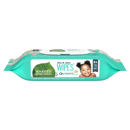 Seventh Generation Baby Wipes, Free & Clear with Flip Top Dispenser, 64 count