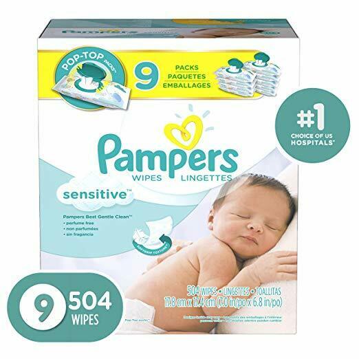 Pampers Sensitive Water-Based Baby Diaper Wipes, 9X Pop-Top - 504 Count