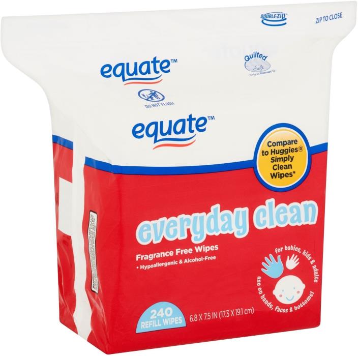 Equate Everyday Clean Baby Wipes, Fragrance Free Refills (240 Ct)