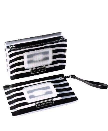 Poppymint Wet Wipes Pouch  Set of 2. Black Stripes Monochrome Brand New