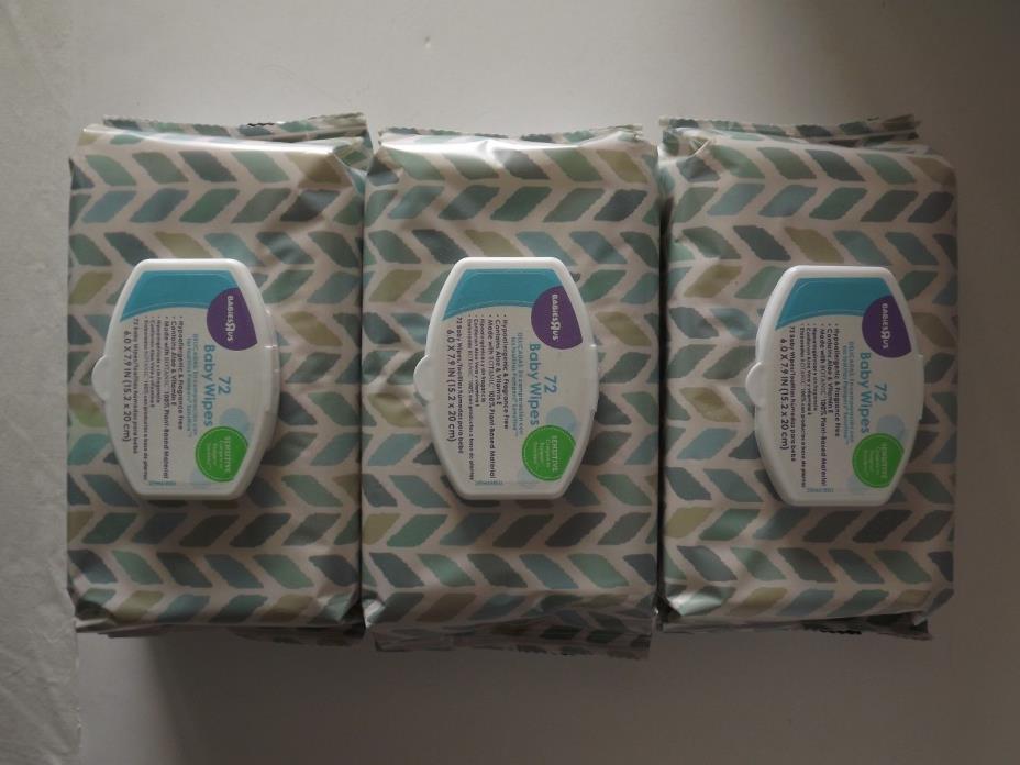 3 BabiesRUs 72 Ct Baby Wipes Sensitive Hypoallergenic Fragrance Free Vitamin E