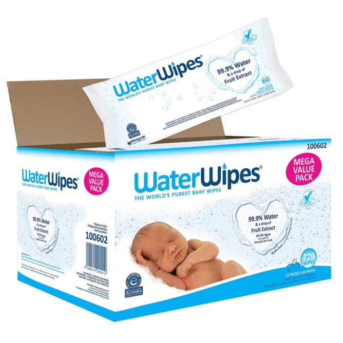 WaterWipes Sensitive Baby Wipes, 720 Count (12 Packs of 60 Count)