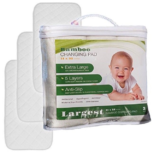 Baby Changing Pad Liners Bamboo Diaper Waterproof Hypoallergenic Non-Slip 3 Pack