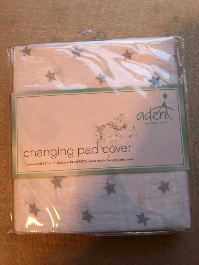 Aden by Aden + Anais Changing Pad Cover Dove Gray Stars Muslin New