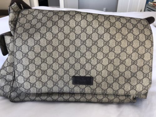 AUTHENTIC GUCCI BABY DIAPER BAG GG BROWN W CHANGING PAD - Used Good Condition