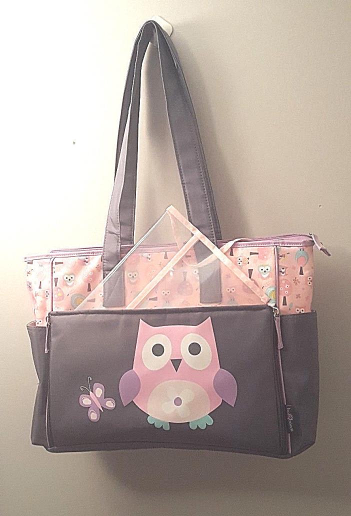 BabyBoom Diaper Bag Pink Purple Gray Owl Love with Detachable Changing Pad
