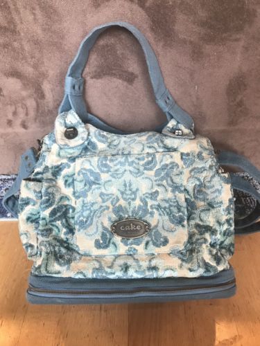 cake by Petunia Pickle Bottom Society tapestry diaper bag,  blue green