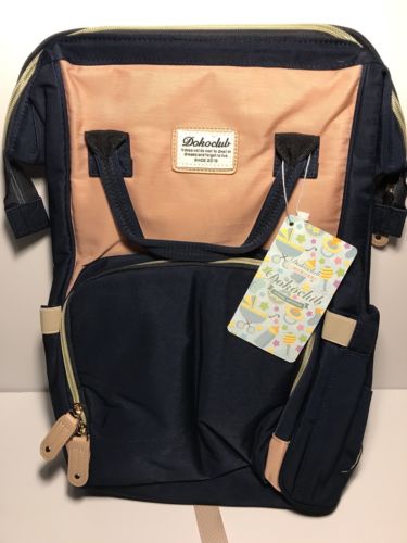 Abear Diaper Bag Back Pack Large Capacity Insulated Waterproof Navy Blue/ Pink