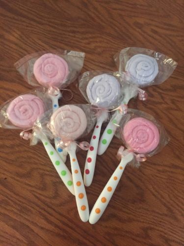 Baby Shower Gift for Girl Or Boy Lot of 6 Lollipops (spoons and washcloths)