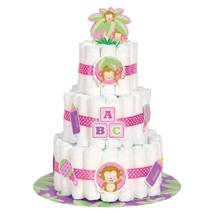 Diaper Cake Kit for a Baby GIRL Monkey Baby Shower Diaper Cake Kit, 25pc