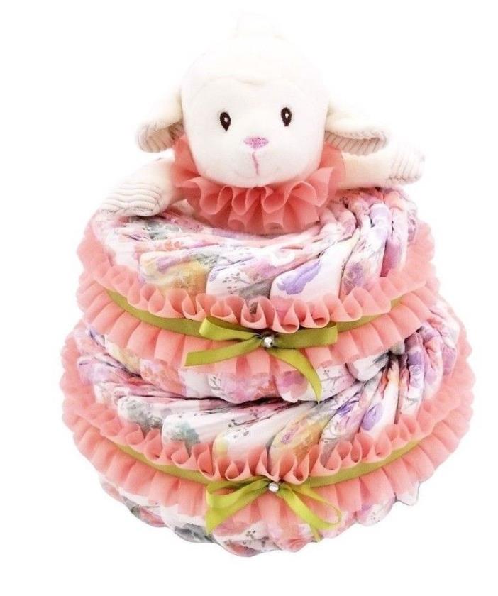 Pink 2-Tier Snuggle Sheep Diaper Cake - Baby Girl Gift - Baby Shower Centerpiece