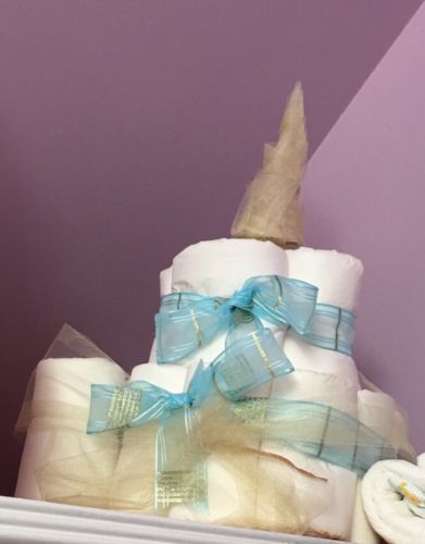 Castle Diaper Cake For Baby Shower Princess or Prince Blue And Gold