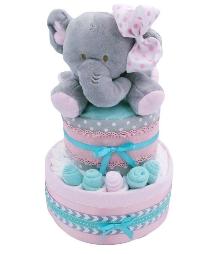 Pink and Gray 2-Tier Elephant Diaper Cake - Baby Shower Gift - Baby Gift - Girl