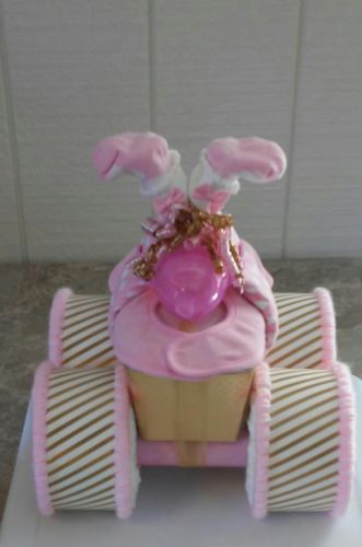 Pink and Gold Princess Themed Baby Girl Shower 4 Wheeler Diaper Cake Gift