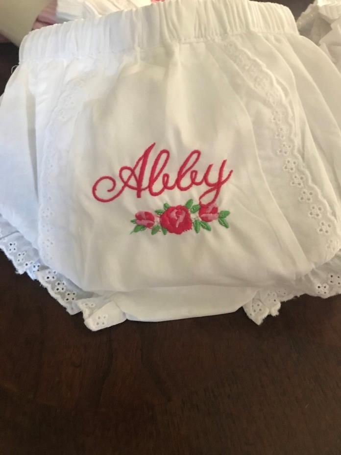 New Embroidered Monogrammed White Eyelet Diaper  Newborn - 6M