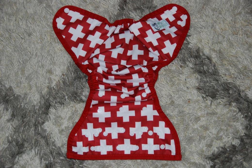 VGUC Nicki's Diapers OS one size cloth diaper cover Red Hopscotch snaps crosses