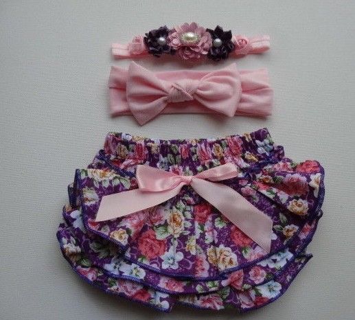 Baby Girl Diaper Cover Bloomer Bottom Photo prop pink Flower headband Set