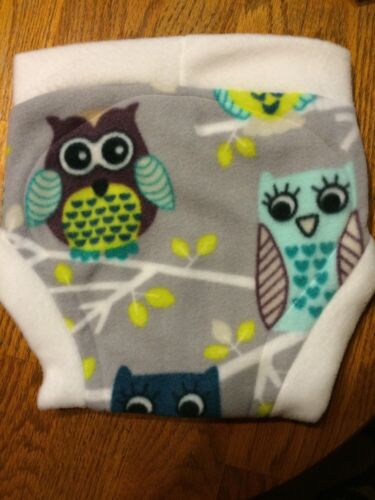Fleece soaker diaper cover overnight cloth diaper shortie Owls on Grey