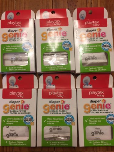 6 Packs Playtex Baby Diaper Genie Carbon Odor Filters 4 In Each Box (24 Filters)