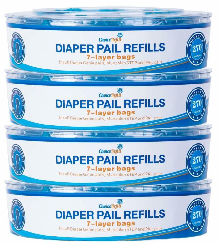 ChoiceRefill Compatible with Diaper Genie Pails, 4-Pack, 1080 Count