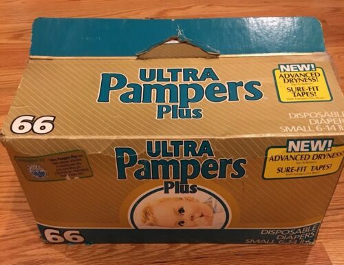 vintage 1987 Ultra Pampers Plus Disposable Diapers small 6-14lbs 66 Count