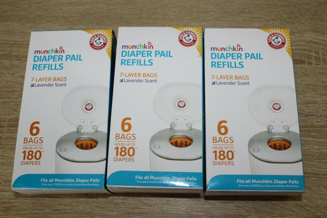 18 Pack Munchkin Diaper Pail Refill Bags Arm & Hammer Lavender Scented
