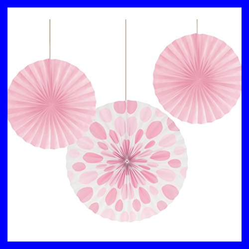 18 Ct Solid & Polka Dots Paper Fans Classic PINK 12/16