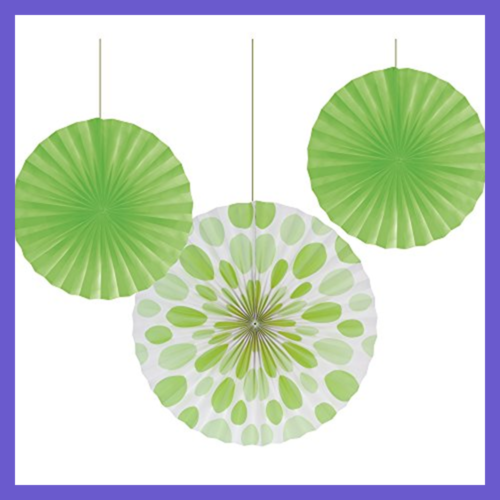 18 Ct Solid & Polka Dots Paper Fans Fresh LIME 12/16