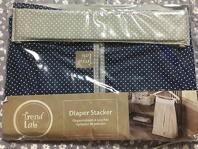 Trend Lab Perfectly Preppy Diaper Stacker Navy & Gray w/mini white polka dots