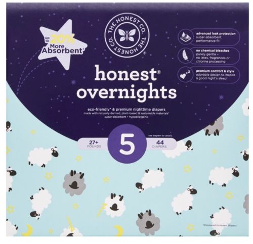 Honest Overnight Baby Diapers, Club Box, Sleepy Sheep, Size 5, 44 Count