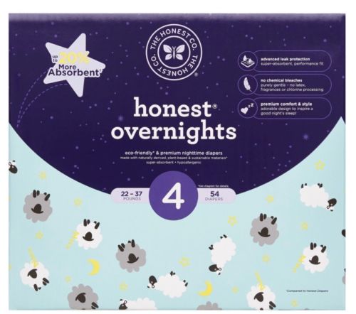 Honest Overnight Baby Diapers, Club Box, Sleepy Sheep, Size 4, 54 Count