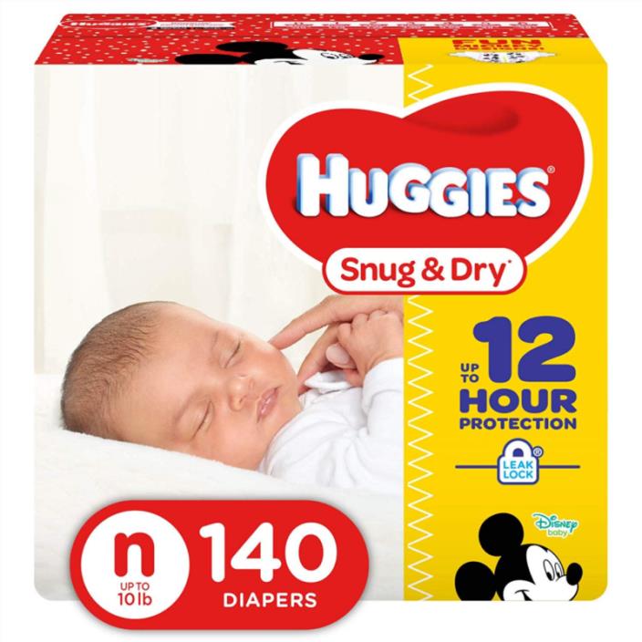 HUGGIES Snug & Dry Diapers, Size Newborn, 140 Count, GIGA JR PACK (Packaging...