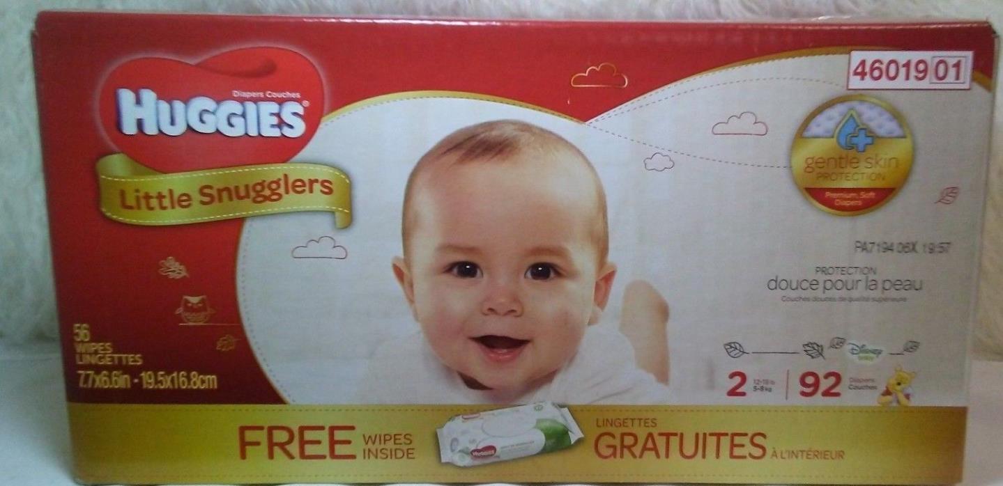 HUGGIES SIZE 2 LITTLE SNUGGLERS 92 DIAPERS BONUS 56 WIPES GENTLE SKIN PROTECTION