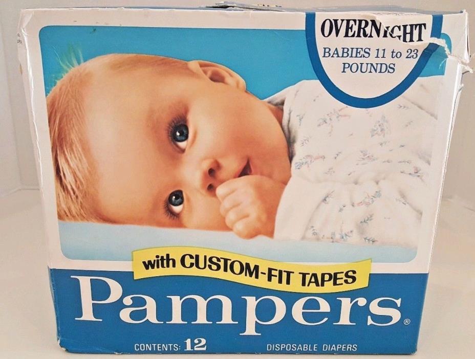 Vintage 1974 Pampers Overnight Diapers 11-23 lbs Blue Box 11 Plastic Diapers VTG