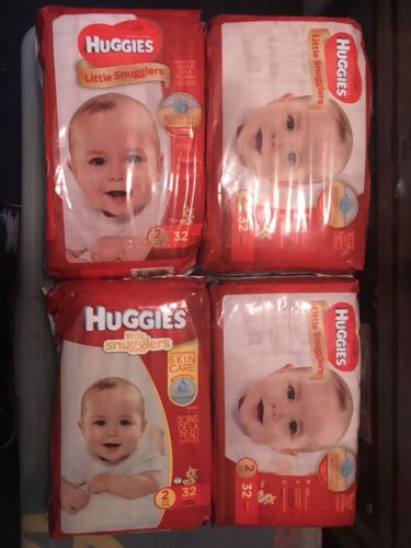 HUGGIES Little Snugglers Diapers, Size 2 (4 Packs) 32 Diapers Each Pack