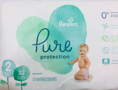 Baby Disposable Diaper Hypoallergenic Pure Protection Mega Pack 32 Count Size 2
