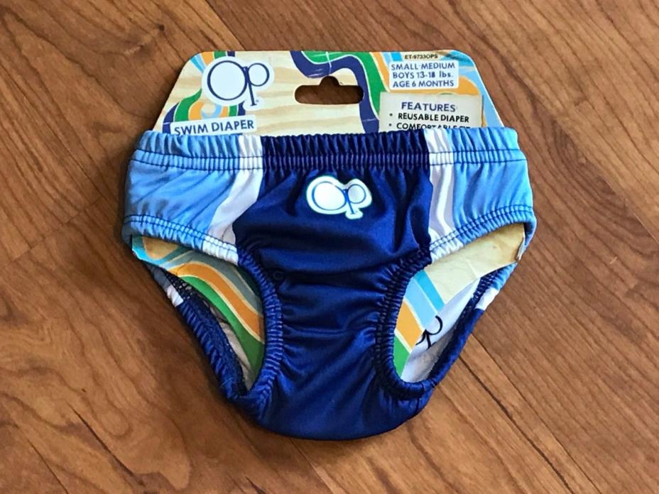 Baby Boys OP Swim diaper NWT SZ S to M 13-18 lbs 6 Months Blues & White Reusable