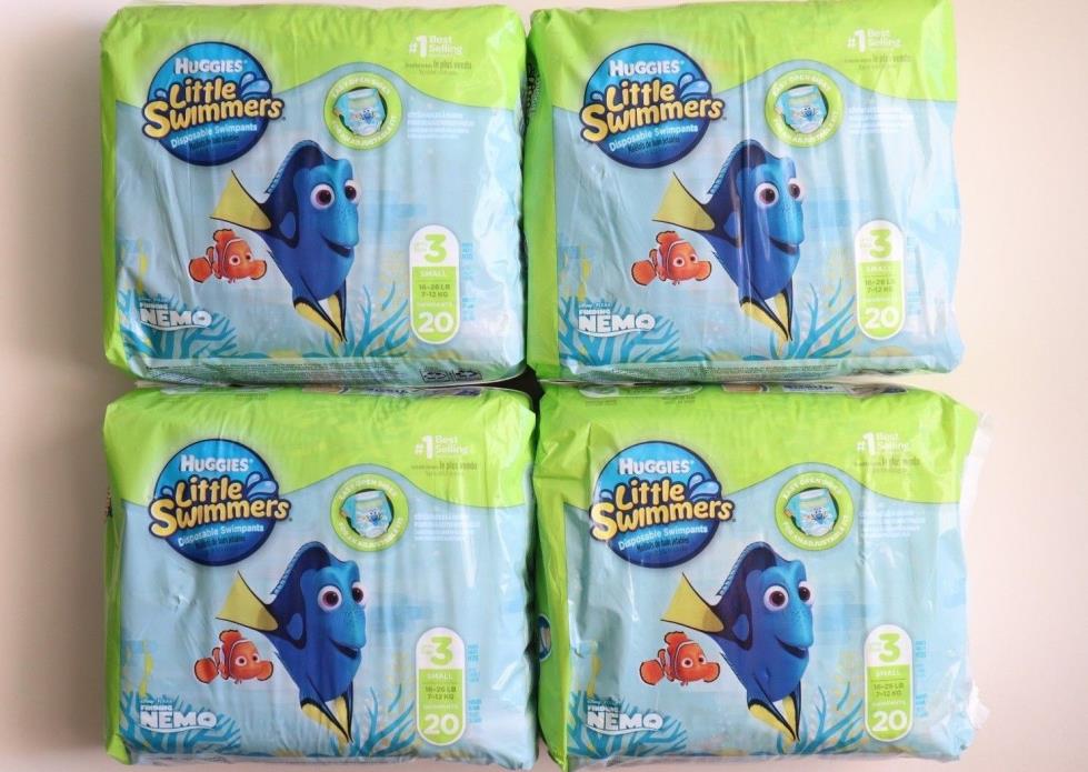 Lot of 4 - Huggies Little Swimmers 20 Ct Disposable Diapers Sz 3 Small 16-26lbs