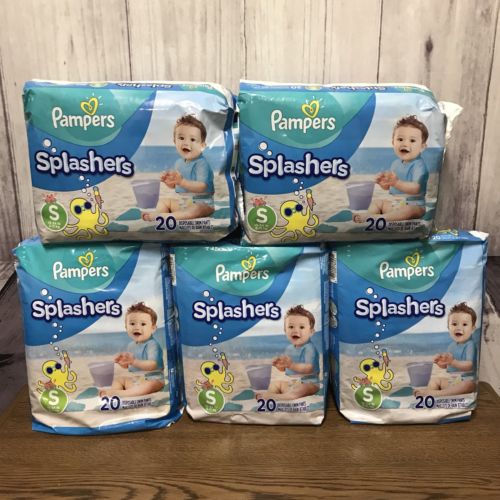 5 Packs Pampers Splashers Small 13-24 Lbs Disposable Swim 100 Total Diapers New