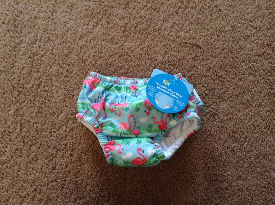 NEW i play girls Reusable Absorbent Swim Diaper flamingo sz 6 mo upf 50+ ruffle