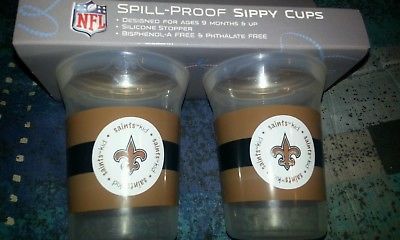 New Orleans Saints (2) spill proof sippy cups BP A free and phthalate free NWT