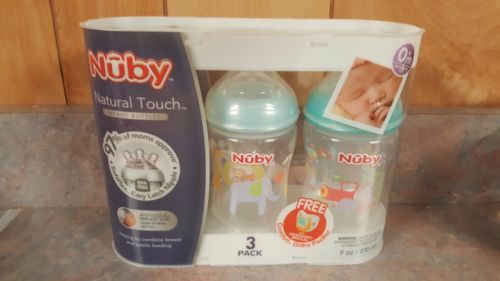 Nuby Natural Touch Infant Bottles 3 Pack with Pacifier