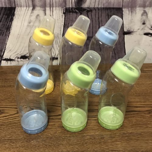Playtex VentAire Lot of 6 Bottles Assorted Green Blue Yellow With Caps (A50