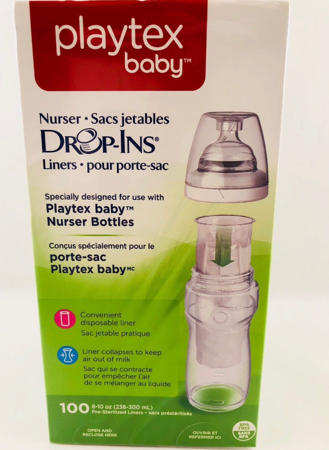 PLAYTEX Nurser Drop-Ins Liners 8-10 Oz (100 Count) New In Box Factory Sealed