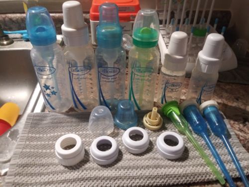 6 dr.brown's baby bottles lot parts 8oz 4oz